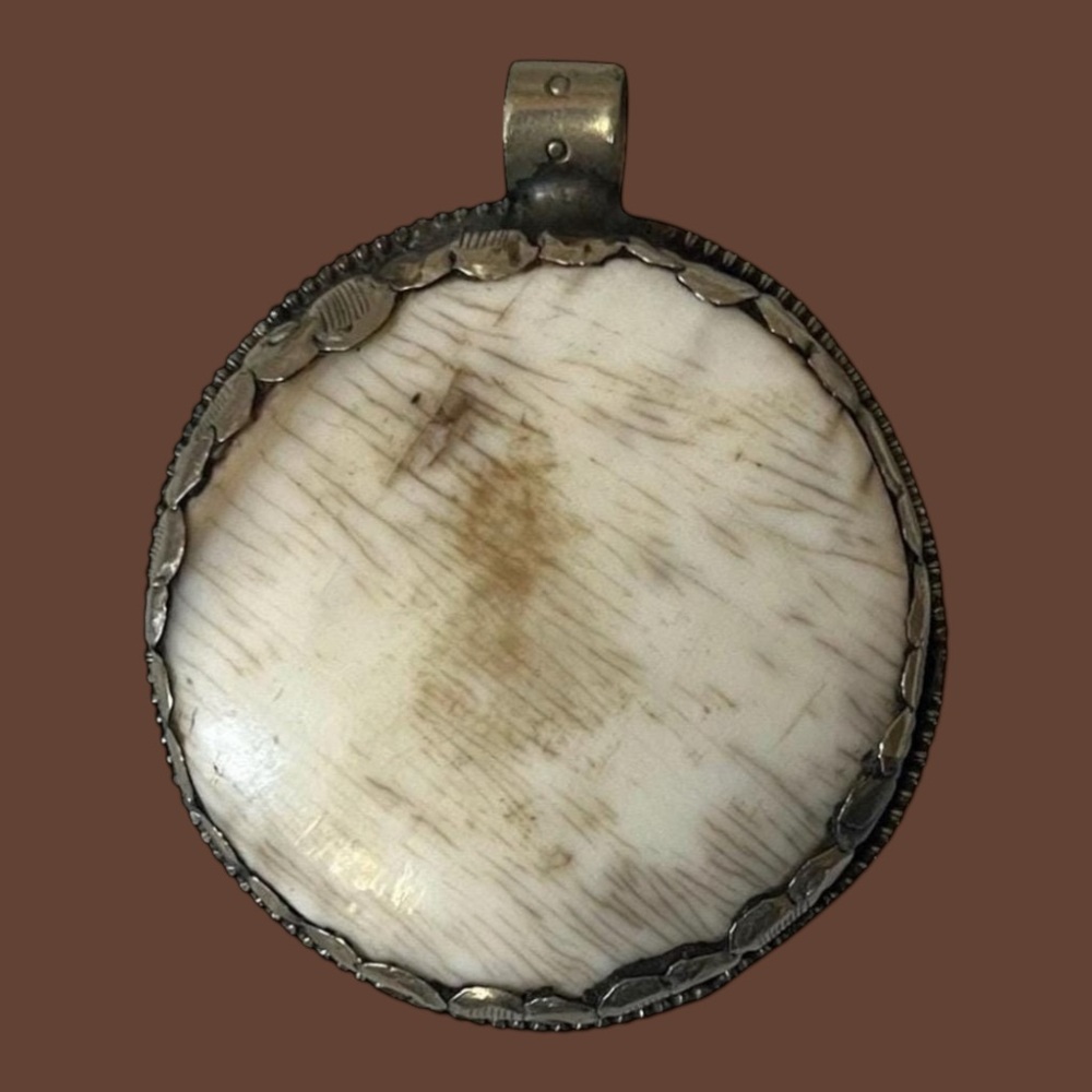 Tibetan 2.5” Two-Sided Yak Medallion with Ornate Metal Alloy Setting